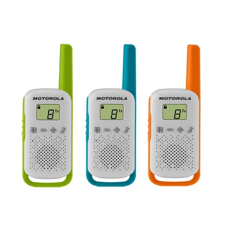 Motorola Solutions Two-Way Radio in White/Green/Blue/Orange Alkaline 3-pack T110TP